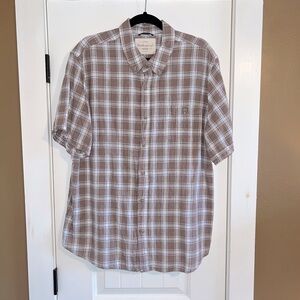 Weatherproof Tan Plaid Short Sleeve Button Down Shirt